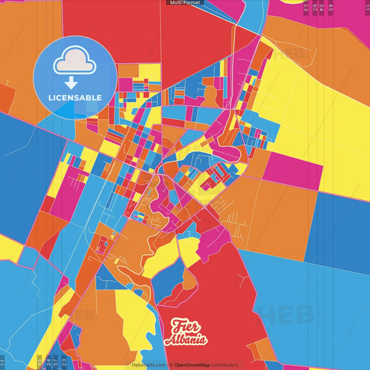 Fier, Albania Crazy Colorful Street Map Poster Template