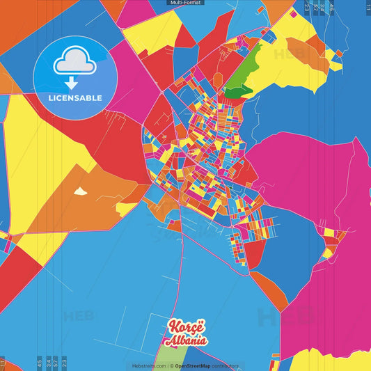Korçë, Albania Crazy Colorful Street Map Poster Template