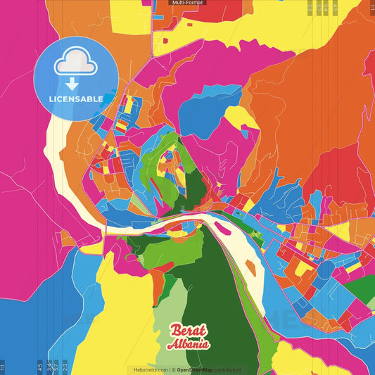 Berat, Albania Crazy Colorful Street Map Poster Template
