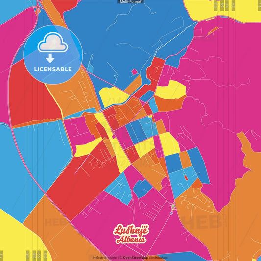Lushnjë, Albania Crazy Colorful Street Map Poster Template