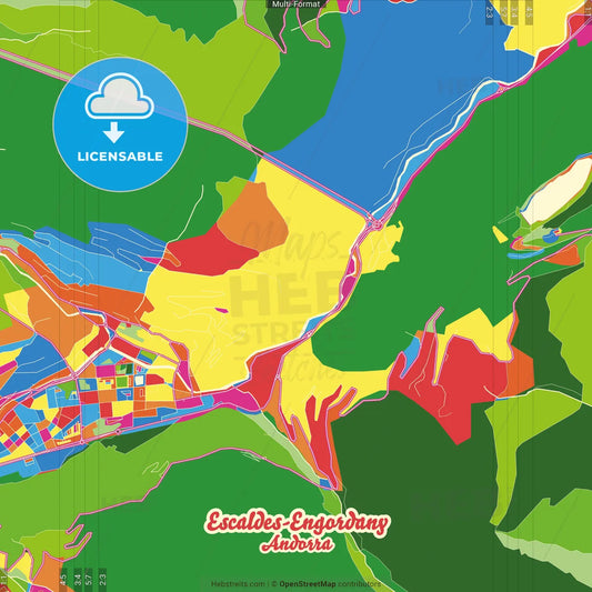Escaldes-Engordany, Andorra Crazy Colorful Street Map Poster Template