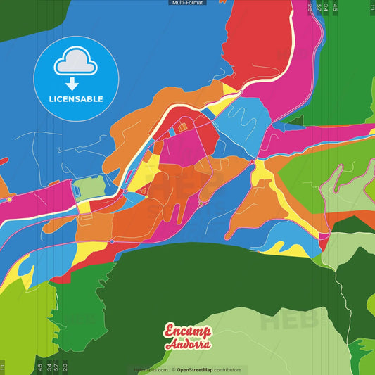 Encamp, Andorra Crazy Colorful Street Map Poster Template