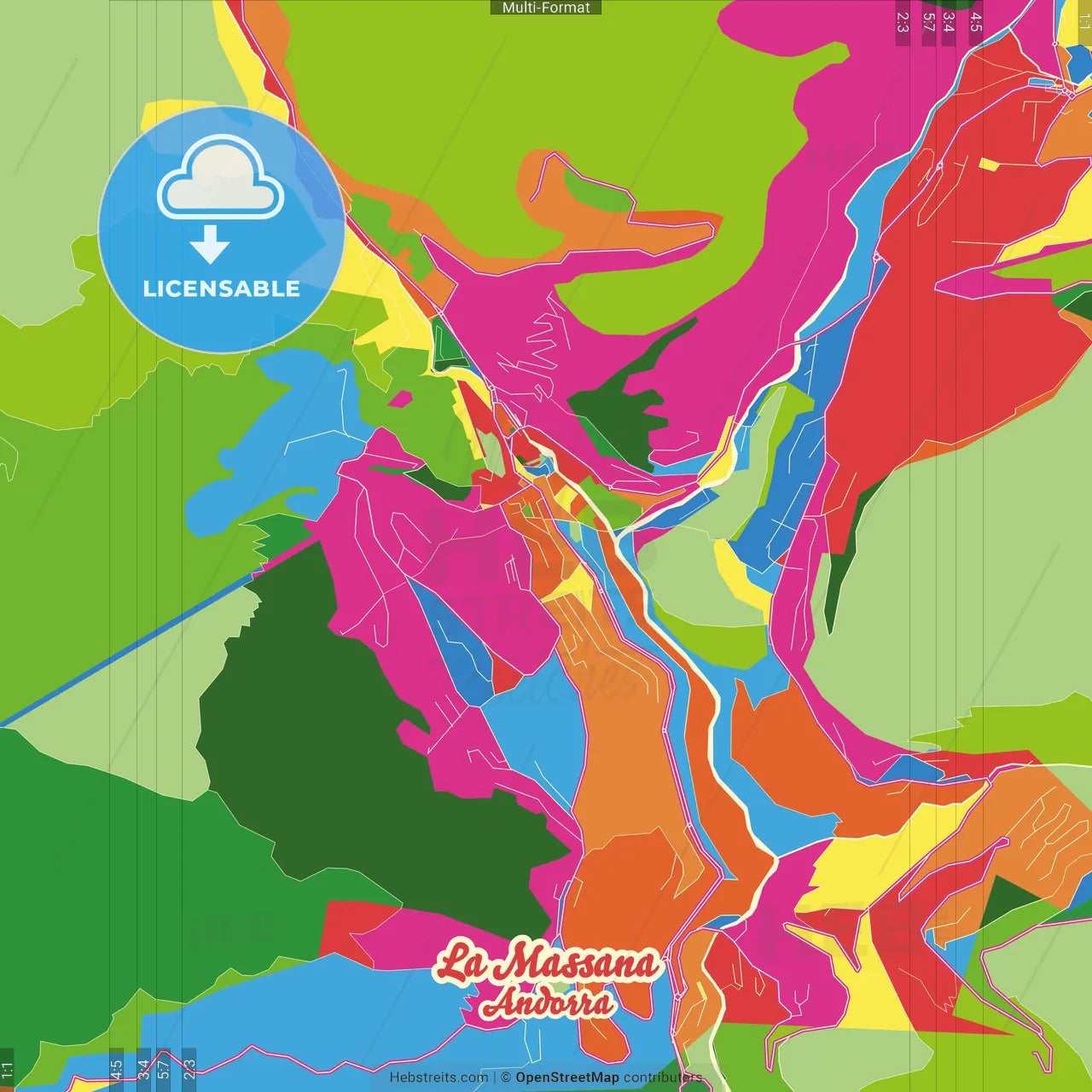 La Massana, Andorra Crazy Colorful Street Map Poster Template