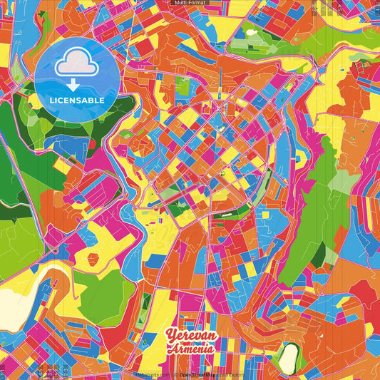 Yerevan, Armenia Crazy Colorful Street Map Poster Template