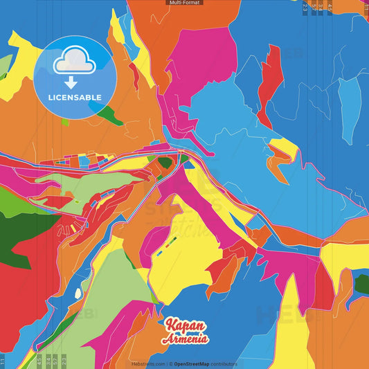 Kapan, Syunik, Armenia Crazy Colorful Street Map Poster Template