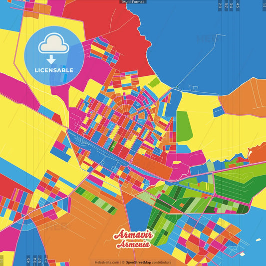 Armavir, Armavir, Armenia Crazy Colorful Street Map Poster Template