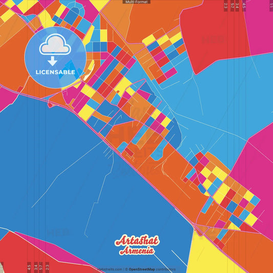 Artashat, Ararat, Armenia Crazy Colorful Street Map Poster Template