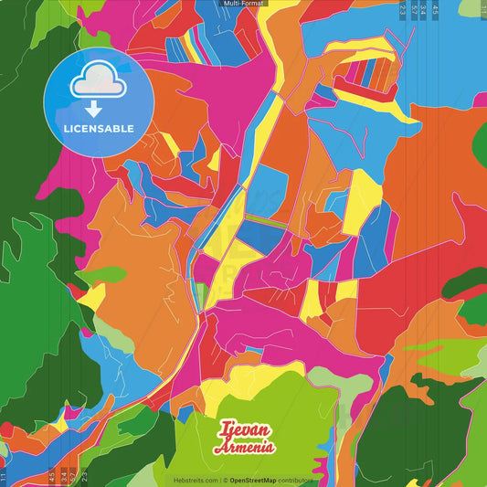 Ijevan, Tavush, Armenia Crazy Colorful Street Map Poster Template