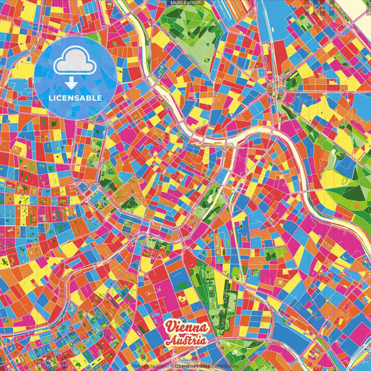 Vienna, Austria Crazy Colorful Street Map Poster Template