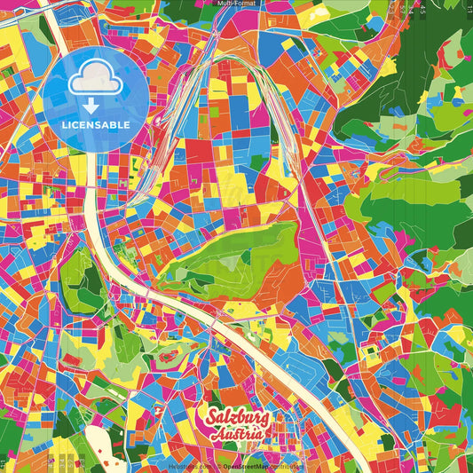 Salzburg, Salzburg, Austria Crazy Colorful Street Map Poster Template