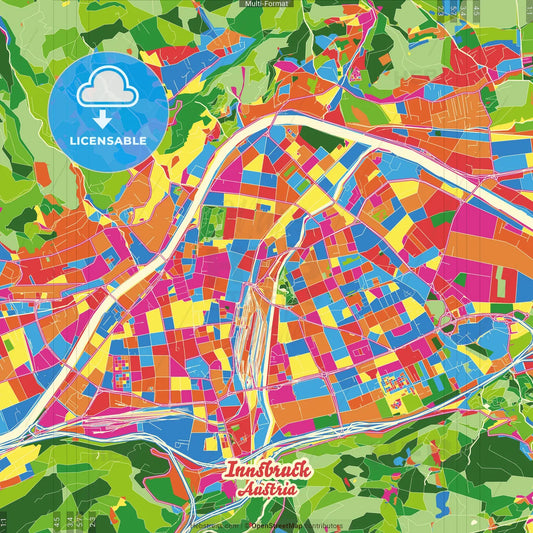 Innsbruck, Tyrol, Austria Crazy Colorful Street Map Poster Template