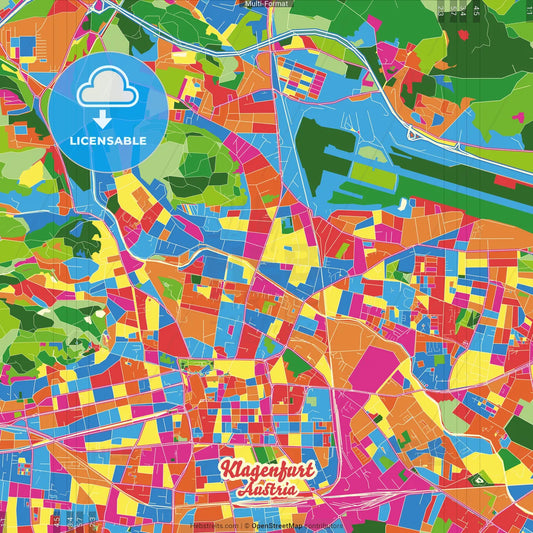 Klagenfurt, Carinthia, Austria Crazy Colorful Street Map Poster Template