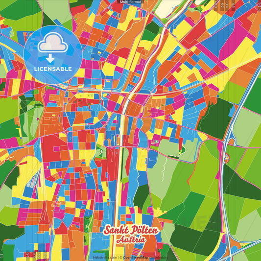 Sankt Pölten, Lower Austria, Austria Crazy Colorful Street Map Poster Template