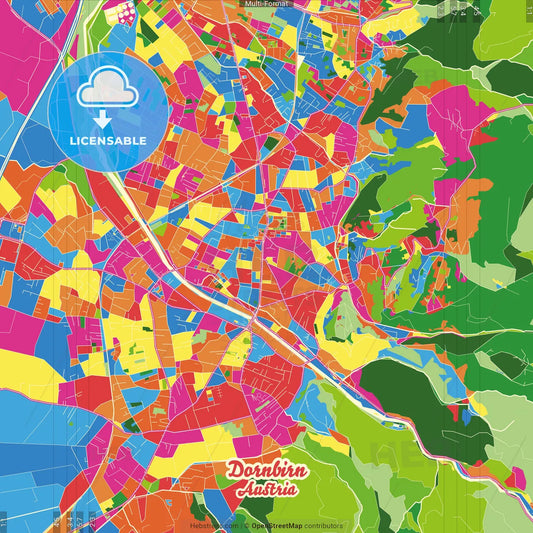 Dornbirn, Vorarlberg, Austria Crazy Colorful Street Map Poster Template