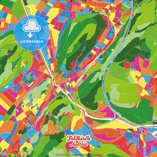 Feldkirch, Vorarlberg, Austria Crazy Colorful Street Map Poster Template