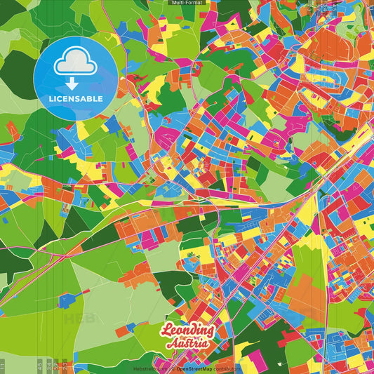 Leonding, Upper Austria, Austria Crazy Colorful Street Map Poster Template