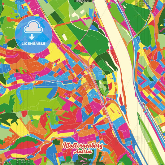 Klosterneuburg, Lower Austria, Austria Crazy Colorful Street Map Poster Template