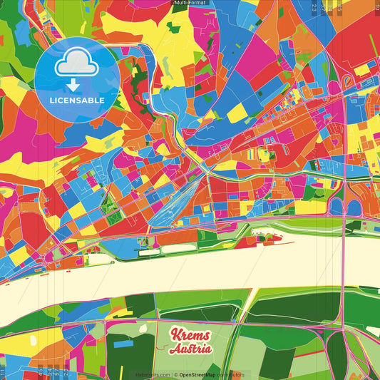 Krems, Lower Austria, Austria Crazy Colorful Street Map Poster Template