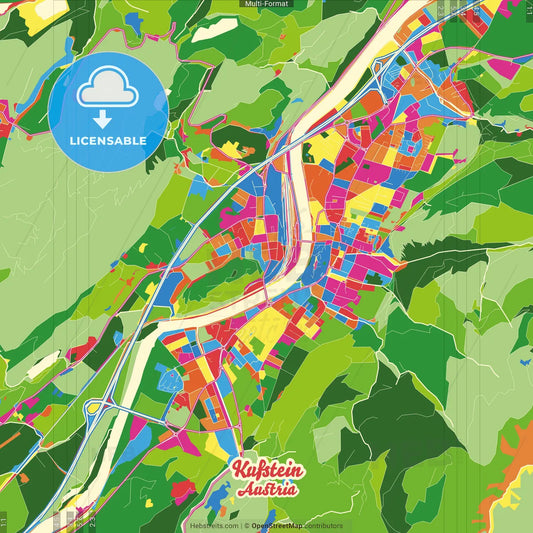 Kufstein, Tyrol, Austria Crazy Colorful Street Map Poster Template
