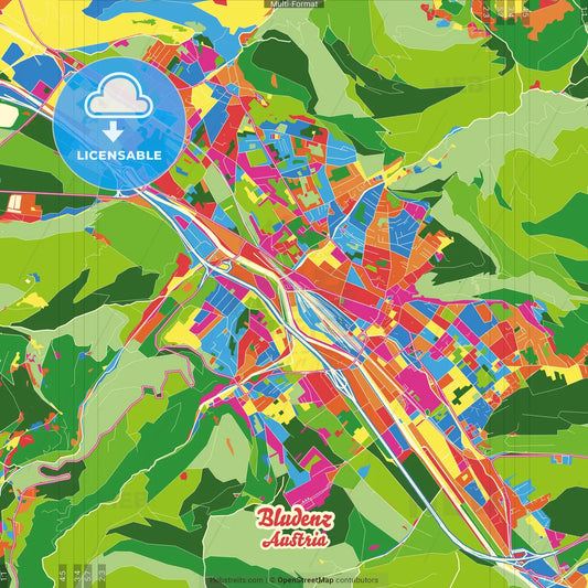 Bludenz, Vorarlberg, Austria Crazy Colorful Street Map Poster Template