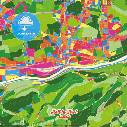 Hall in Tirol, Tyrol, Austria Crazy Colorful Street Map Poster Template