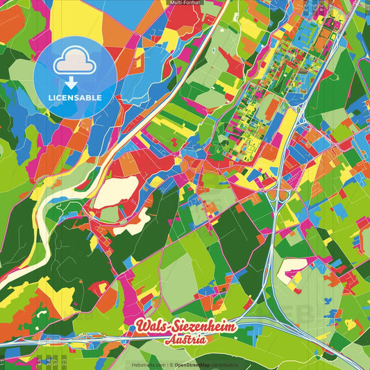 Wals-Siezenheim, Salzburg, Austria Crazy Colorful Street Map Poster Template