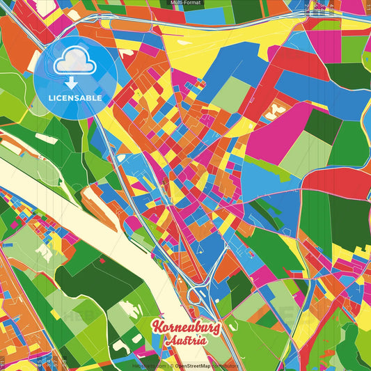 Korneuburg, Lower Austria, Austria Crazy Colorful Street Map Poster Template