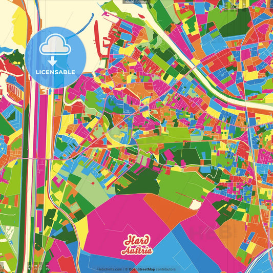 Hard, Vorarlberg, Austria Crazy Colorful Street Map Poster Template