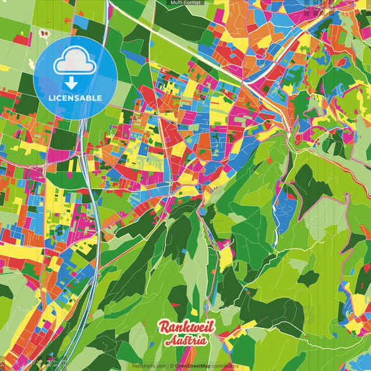 Rankweil, Vorarlberg, Austria Crazy Colorful Street Map Poster Template