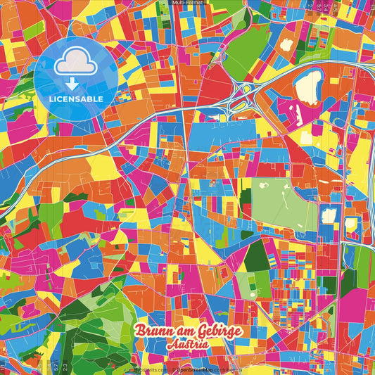 Brunn am Gebirge, Lower Austria, Austria Crazy Colorful Street Map Poster Template