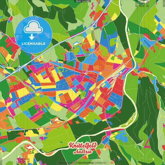 Knittelfeld, Styria, Austria Crazy Colorful Street Map Poster Template