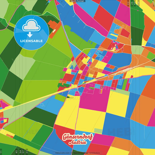 Gänserndorf, Lower Austria, Austria Crazy Colorful Street Map Poster Template