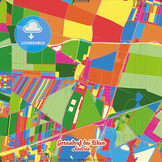 Gerasdorf bei Wien, Lower Austria, Austria Crazy Colorful Street Map Poster Template