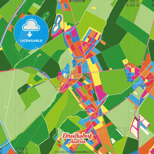 Ebreichsdorf, Lower Austria, Austria Crazy Colorful Street Map Poster Template