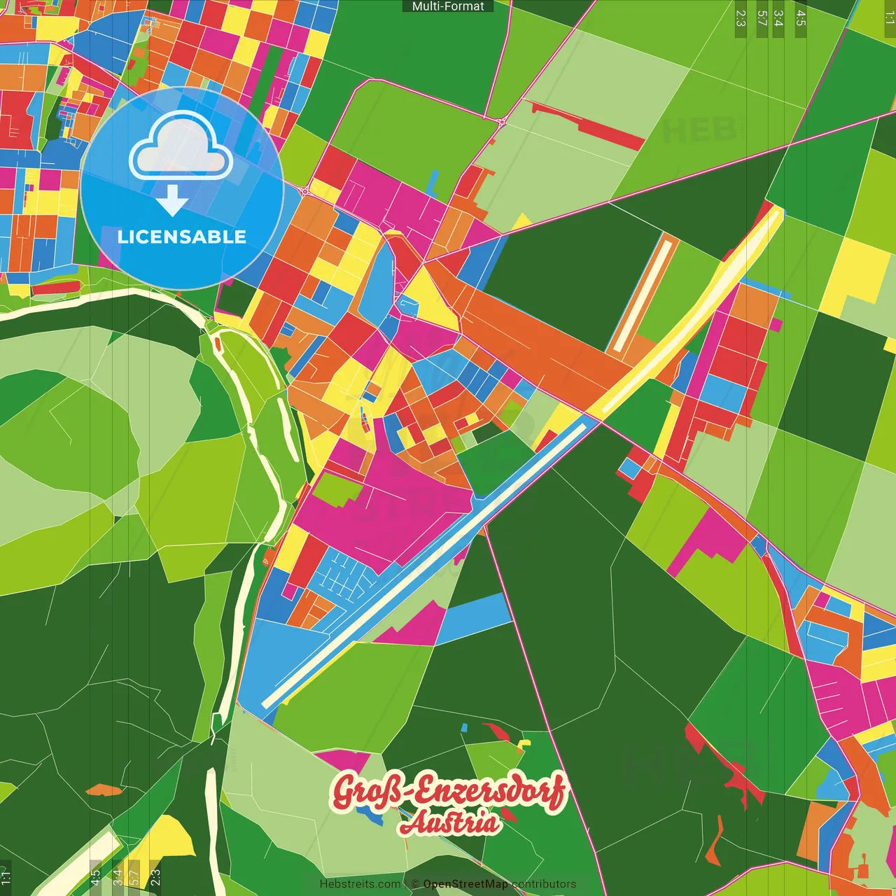 Groß-Enzersdorf, Lower Austria, Austria Crazy Colorful Street Map Poster Template