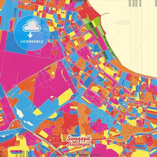 Sumqayit, Azerbaijan Crazy Colorful Street Map Poster Template