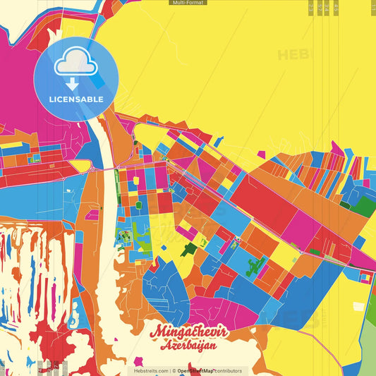 Mingachevir, Azerbaijan Crazy Colorful Street Map Poster Template
