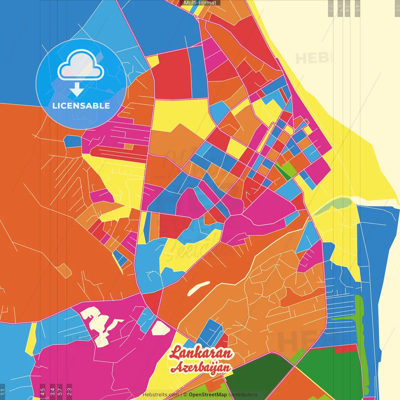Lankaran, Azerbaijan Crazy Colorful Street Map Poster Template