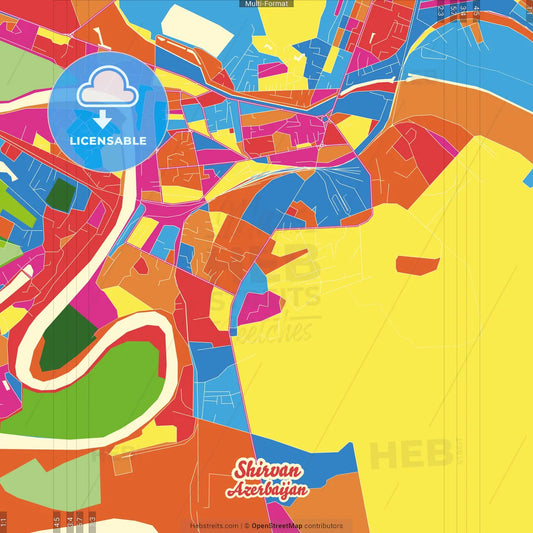 Shirvan, Azerbaijan Crazy Colorful Street Map Poster Template