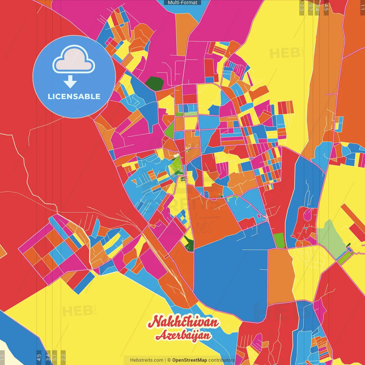 Nakhchivan, Azerbaijan Crazy Colorful Street Map Poster Template