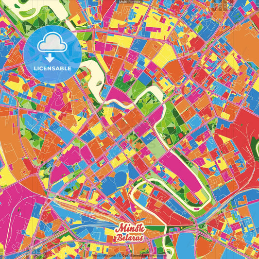 Minsk, Capital, Belarus Crazy Colorful Street Map Poster Template