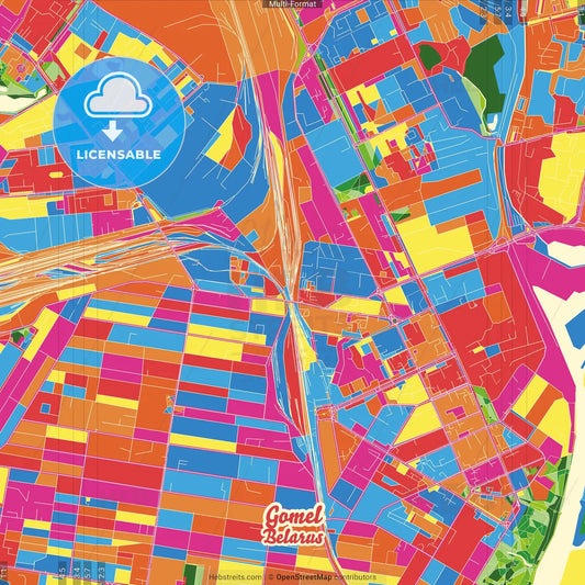 Gomel, Voblasć, Belarus Crazy Colorful Street Map Poster Template