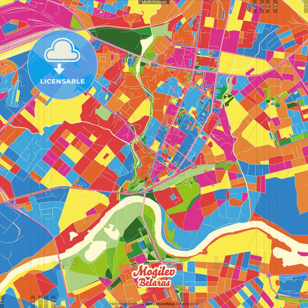 Mogilev, Voblasć, Belarus Crazy Colorful Street Map Poster Template