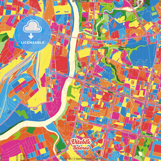 Vitebsk, Voblasć, Belarus Crazy Colorful Street Map Poster Template