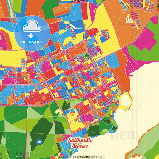 Salihorsk, Rajon, Belarus Crazy Colorful Street Map Poster Template