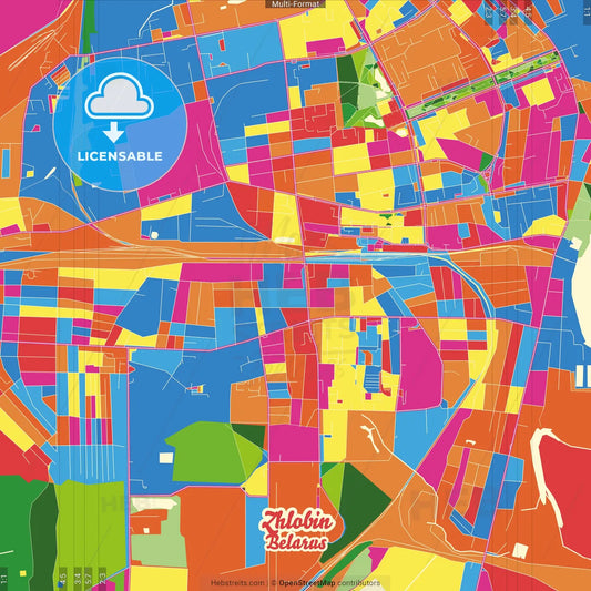 Zhlobin, Rajon, Belarus Crazy Colorful Street Map Poster Template