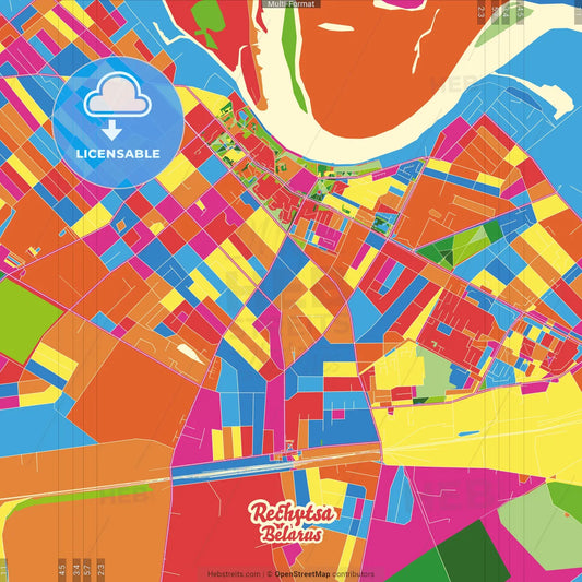 Rechytsa, Rajon, Belarus Crazy Colorful Street Map Poster Template
