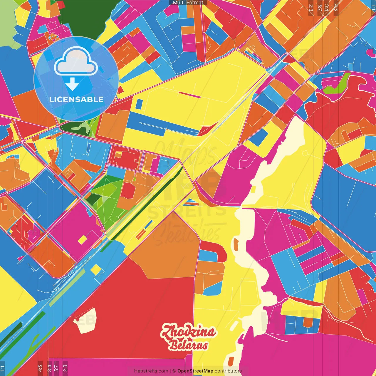 Zhodzina, Voblasć, Belarus Crazy Colorful Street Map Poster Template