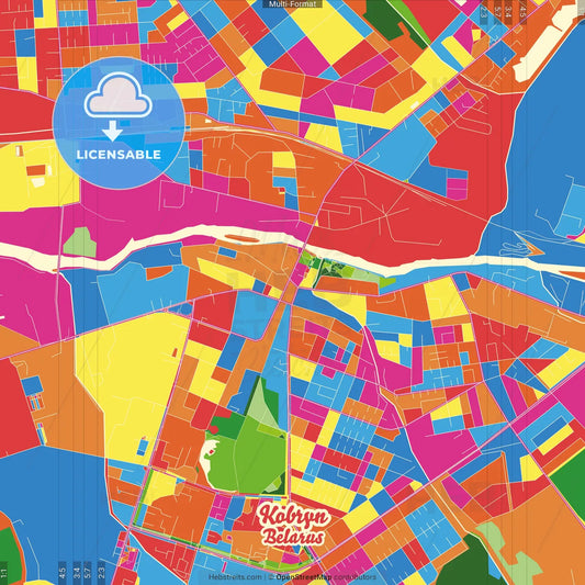 Kobryn, Rajon, Belarus Crazy Colorful Street Map Poster Template