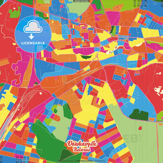 Vawkavysk, Rajon, Belarus Crazy Colorful Street Map Poster Template